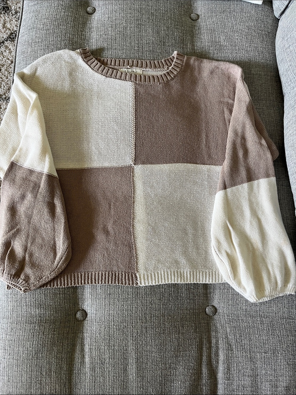 Z Supply Women’s M Lightweight Solange Color Block Check Taupe Sweater - Picture 6 of 10